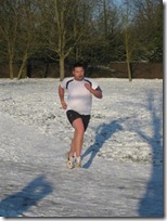 Richard J Green running Parkrun in the Snow