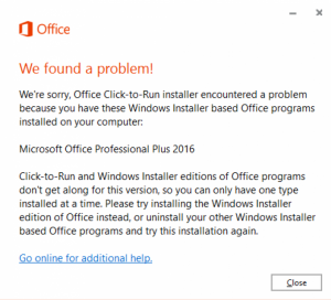 office 365 install error